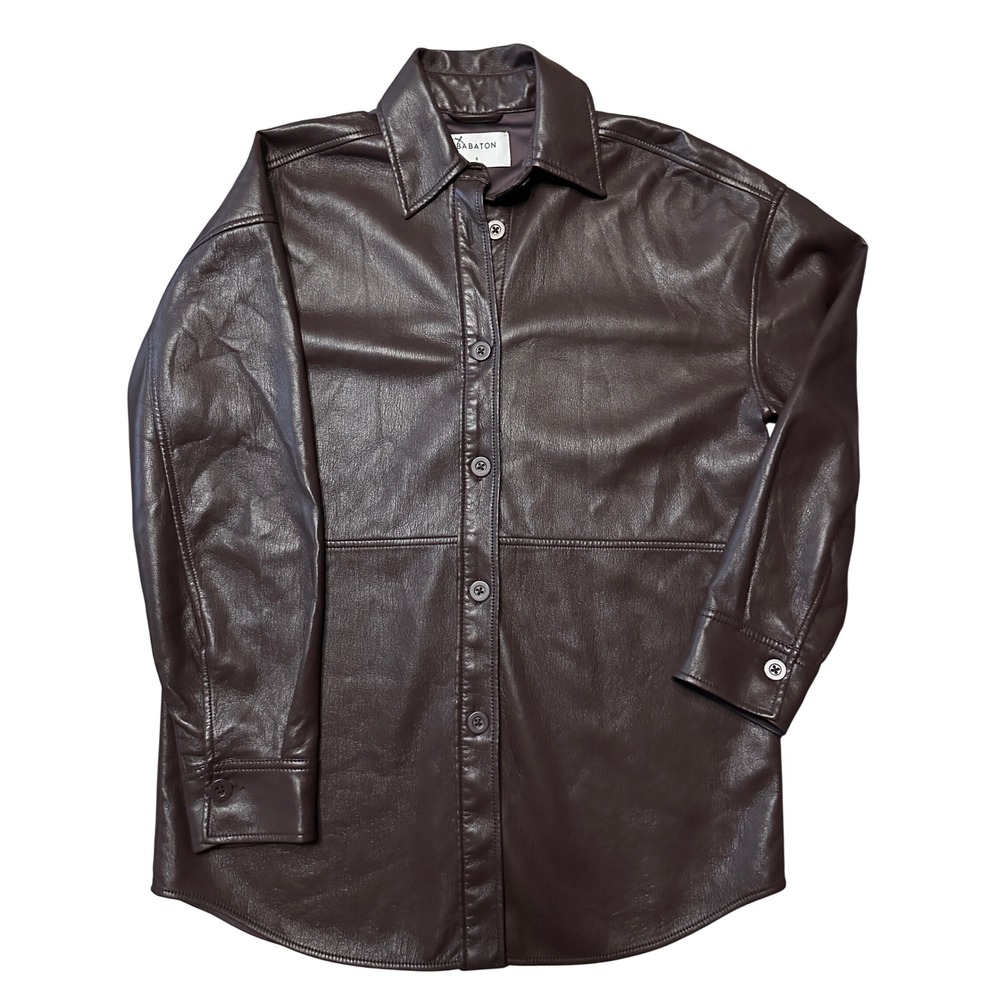 Aritzia Babaton Pelli Vegan Leather Shirt Jacket Dark Brown Shacket‎ Size Small